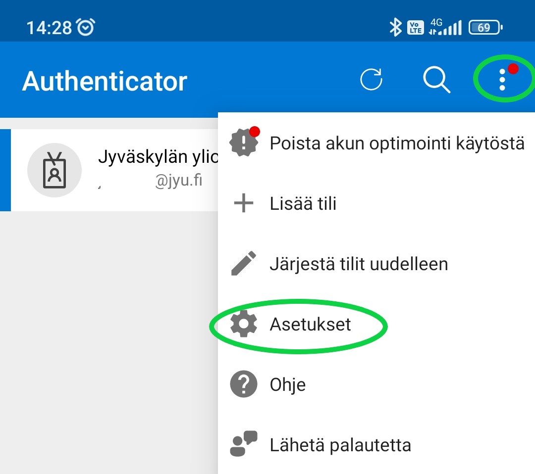 Authenticator asetukset