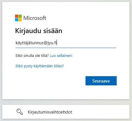 Kirjautumis ikkuna Microsoft 365 Copilot portaaliin